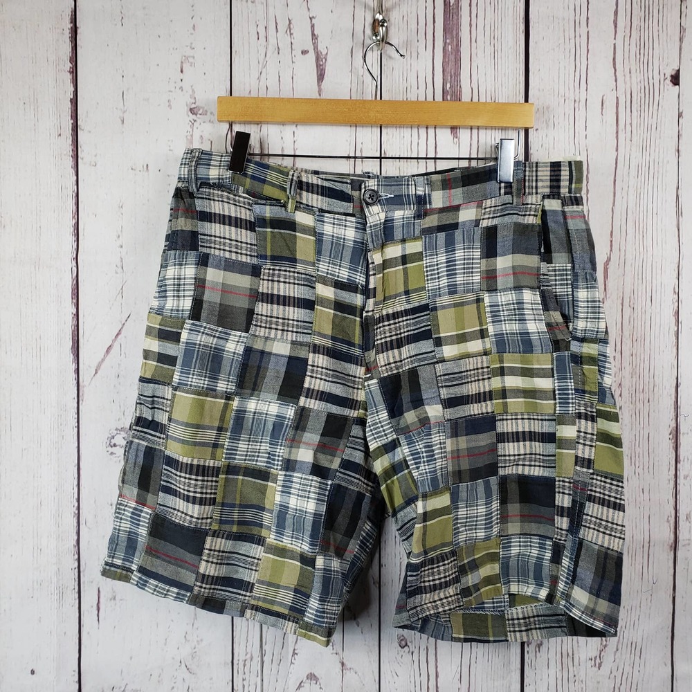 Britches by Samtex Shorts Mens Size medium Flat Front Plaid Cotton Green